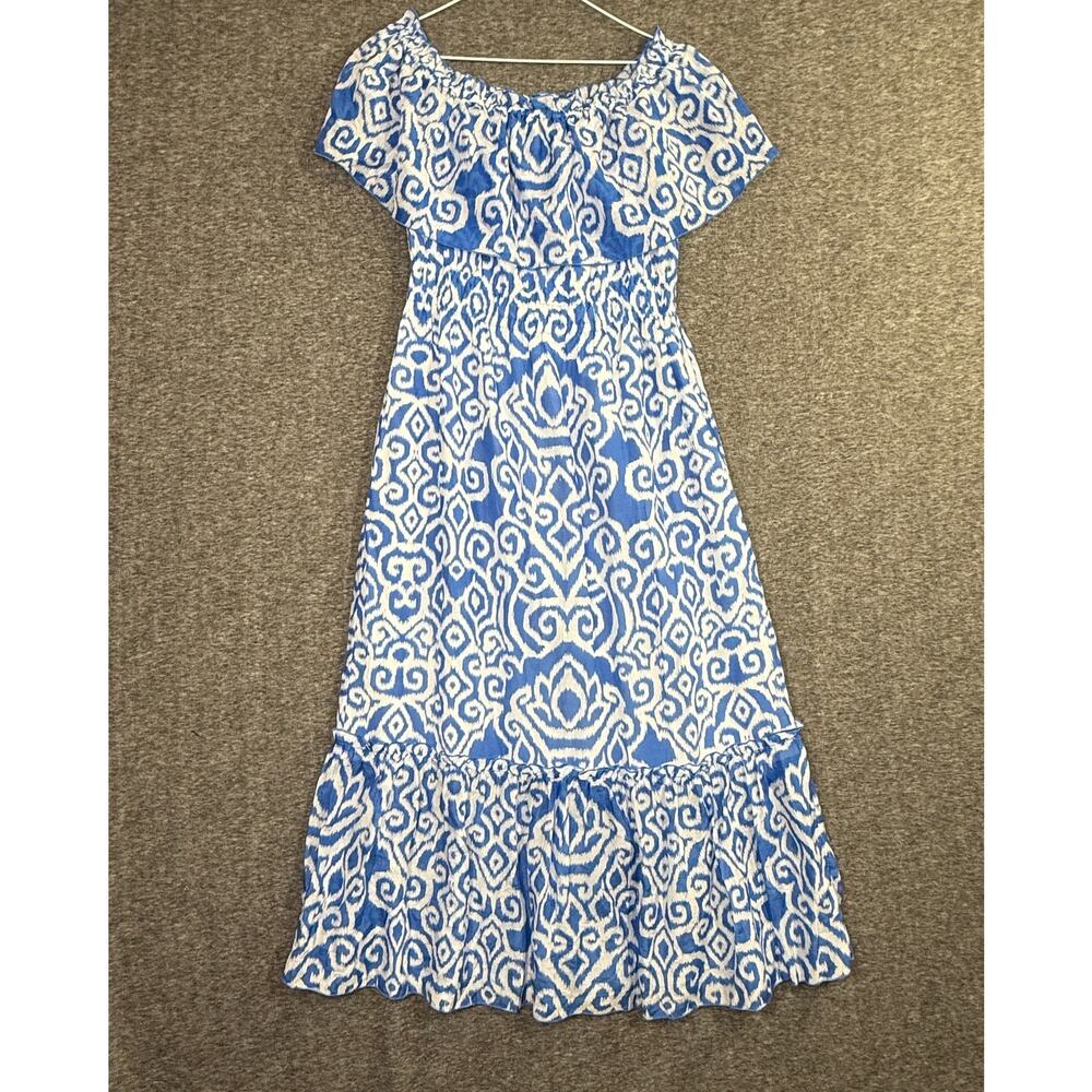 Tommy Bahama Calli's Size S Calypso Off The Shoulder Silk Cotton Midi Tier Dress